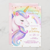 Magical Day Unicorn and Rainbows Birthday 招待状 (正面/裏面)