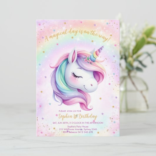 Magical Day Unicorn and Rainbows Birthday 招待状 (スタンド正面)