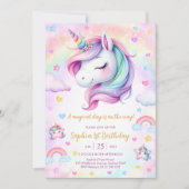 Magical Day Unicorn and Rainbows Birthday 招待状 (正面)