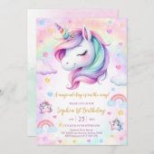 Magical Day Unicorn and Rainbows Birthday 招待状 (正面/裏面)