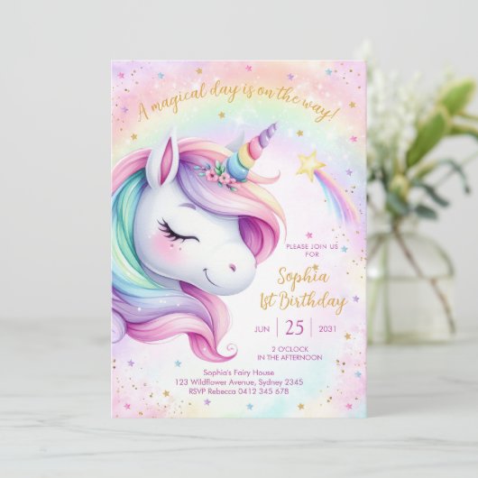 Magical Day Unicorn and Rainbows Birthday 招待状 (スタンド正面)