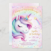 Magical Day Unicorn and Rainbows Birthday 招待状 (正面/裏面)