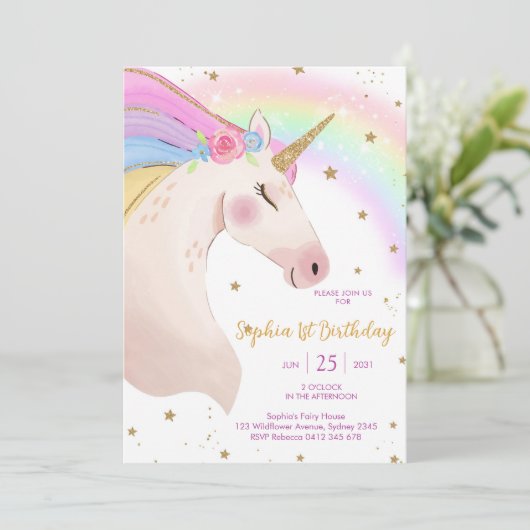 Magical Day Unicorn and Rainbows Birthday 招待状 (スタンド正面)