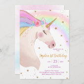 Magical Day Unicorn and Rainbows Birthday 招待状 (正面/裏面)