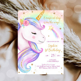 Magical Day Unicorn and Rainbows Birthday 招待状