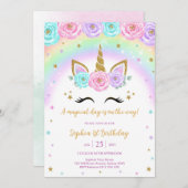 Magical Day Unicorn and Rainbows Birthday 招待状 (正面/裏面)
