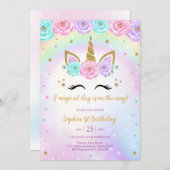 Magical Day Unicorn and Rainbows Birthday 招待状 (正面/裏面)