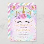 Magical Day Unicorn and Rainbows Birthday 招待状 (正面/裏面)
