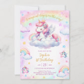 Magical Day Unicorn and Rainbows Birthday 招待状 (正面)