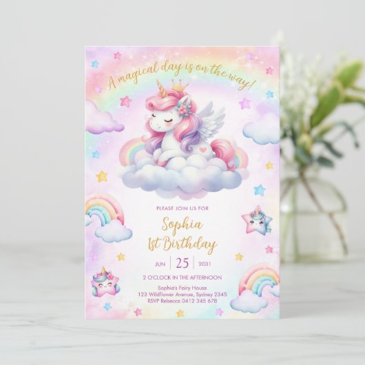 Magical Day Unicorn and Rainbows Birthday 招待状 (スタンド正面)