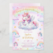 Magical Day Unicorn and Rainbows Birthday 招待状 (正面/裏面)