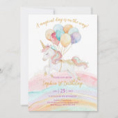 Magical Day Unicorn and Rainbows Birthday 招待状 (正面)