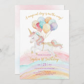 Magical Day Unicorn and Rainbows Birthday 招待状 (正面/裏面)