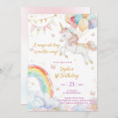 Magical Day Unicorn and Rainbows Birthday Invitati 招待状 (正面/裏面)