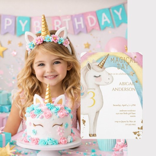 Magical Day Unicorn Girl Birthday Party 招待状