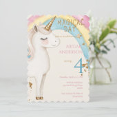 Magical Day Unicorn Rainbow Girl Birthday Party 招待状 (スタンド正面)