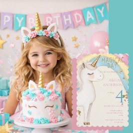 Magical Day Unicorn Rainbow Girl Birthday Party 招待状