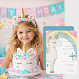 Magical Day Unicorn Turquoisse Girl Birthday Party 招待状