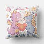 Magical Dragon and Unicorn Heart Throw Pillow クッション (裏面)
