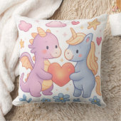 Magical Dragon and Unicorn Heart Throw Pillow クッション (ブランケット)