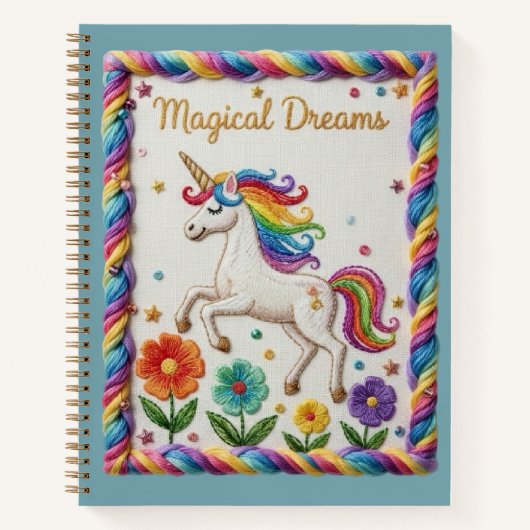 Magical Dreams Embroidered Unicorn Floral ノートブック (正面)