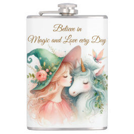 Magical Drinkware Witch Unicorn Watercolor Art フラスク