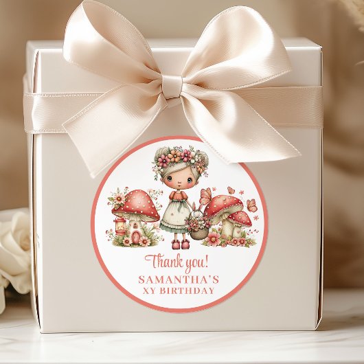 Magical Fairy 4th Birthday Pastel Pink Thank You  ラウンドシール