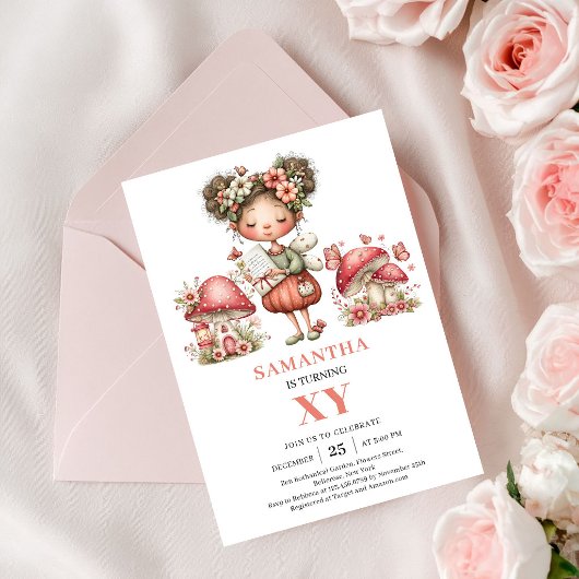 Magical Fairy 4th Birthday Pink Floral Party 招待状