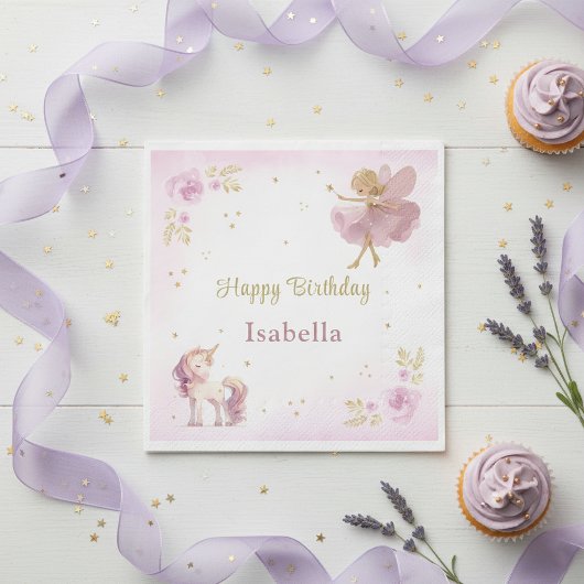 Magical Fairy And Unicorn Girls Birthday Party スタンダードランチョンナプキン