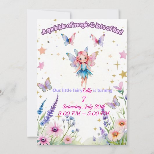 Magical Fairy Birthday Invitation for Girls 招待状 (正面)