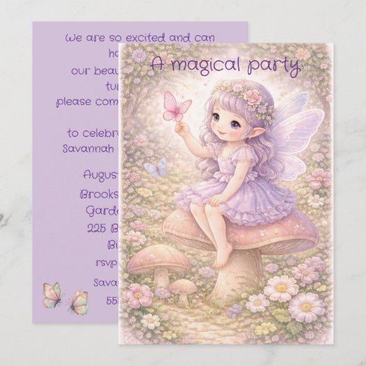 Magical Fairy Birthday Party Digital Download 招待状 (正面/裏面)