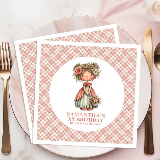 Magical Fairy Blush Pink 1st Birthday Party Napkin