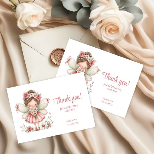 Magical Fairy Blush Pink Floral 3rd Birthday Thank サンキューカード