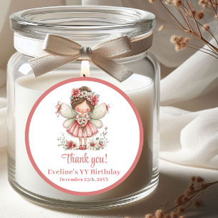 Magical Fairy Blush Pink Floral Girl Birthday ラウンドシール