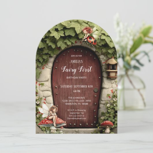 Magical Fairy First Birthday Photo Birthday 招待状 (スタンド正面)