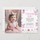 Magical Fairy Floral Garden Pastel Birthday Photo サンキューカード (正面)