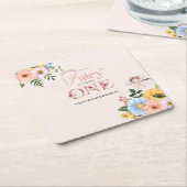 Magical Fairy Floral Garden Pixie Girls Birthday  スクエアペーパーコースター (アングル)