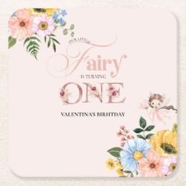Magical Fairy Floral Garden Pixie Girls Birthday  スクエアペーパーコースター