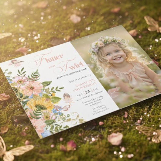 Magical Fairy Floral Garden Pixie Girls Birthday  招待状