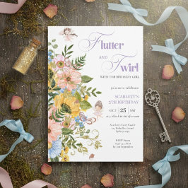 Magical Fairy Floral Garden Pixie Girls Birthday  招待状