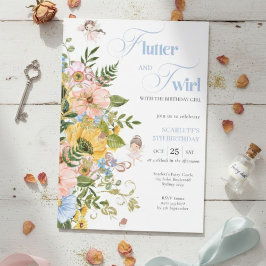 Magical Fairy Floral Garden Pixie Girls Birthday  招待状