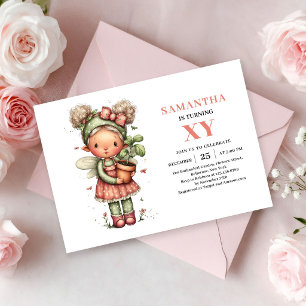 Magical Fairy Girl 1st Birthday Blush Floral 招待状