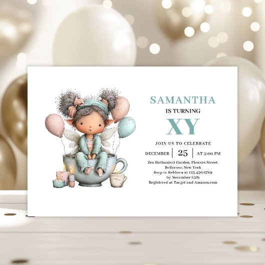 Magical Fairy Girl 1st Birthday Cute Whimsy invite 招待状