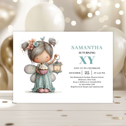 Magical Fairy Girl 1st Birthday Whimsy Cute invite 招待状
