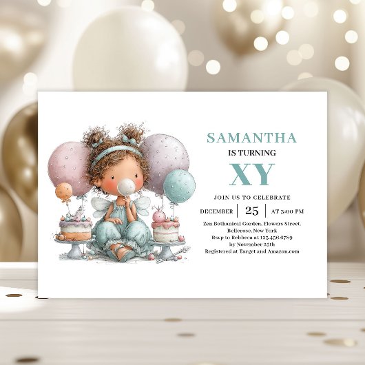 Magical Fairy Girl 1st Birthday Whimsy Cute invite 招待状