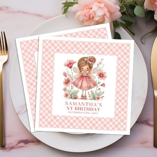 Magical Fairy Girl 3rd Birthday Pink Floral napkin