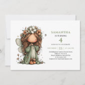 Magical Fairy Girl 3rd Birthday Sage Floral Invite 招待状 (正面)