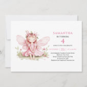 Magical Fairy Girl 7th Birthday Pink Floral invite 招待状 (正面)