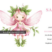 Magical Fairy Girl 7th Birthday Pink Floral invite 招待状