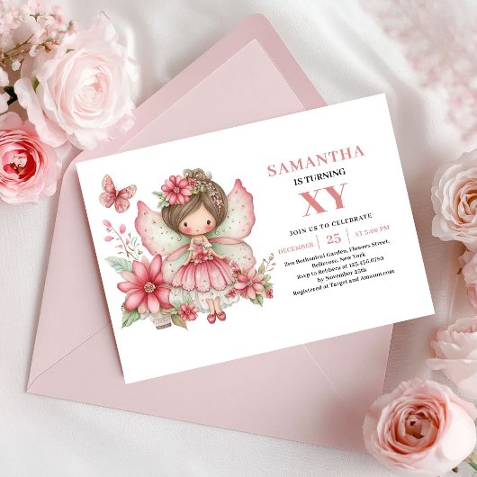 Magical Fairy Girl Birthday Blush Pink Invitation 招待状